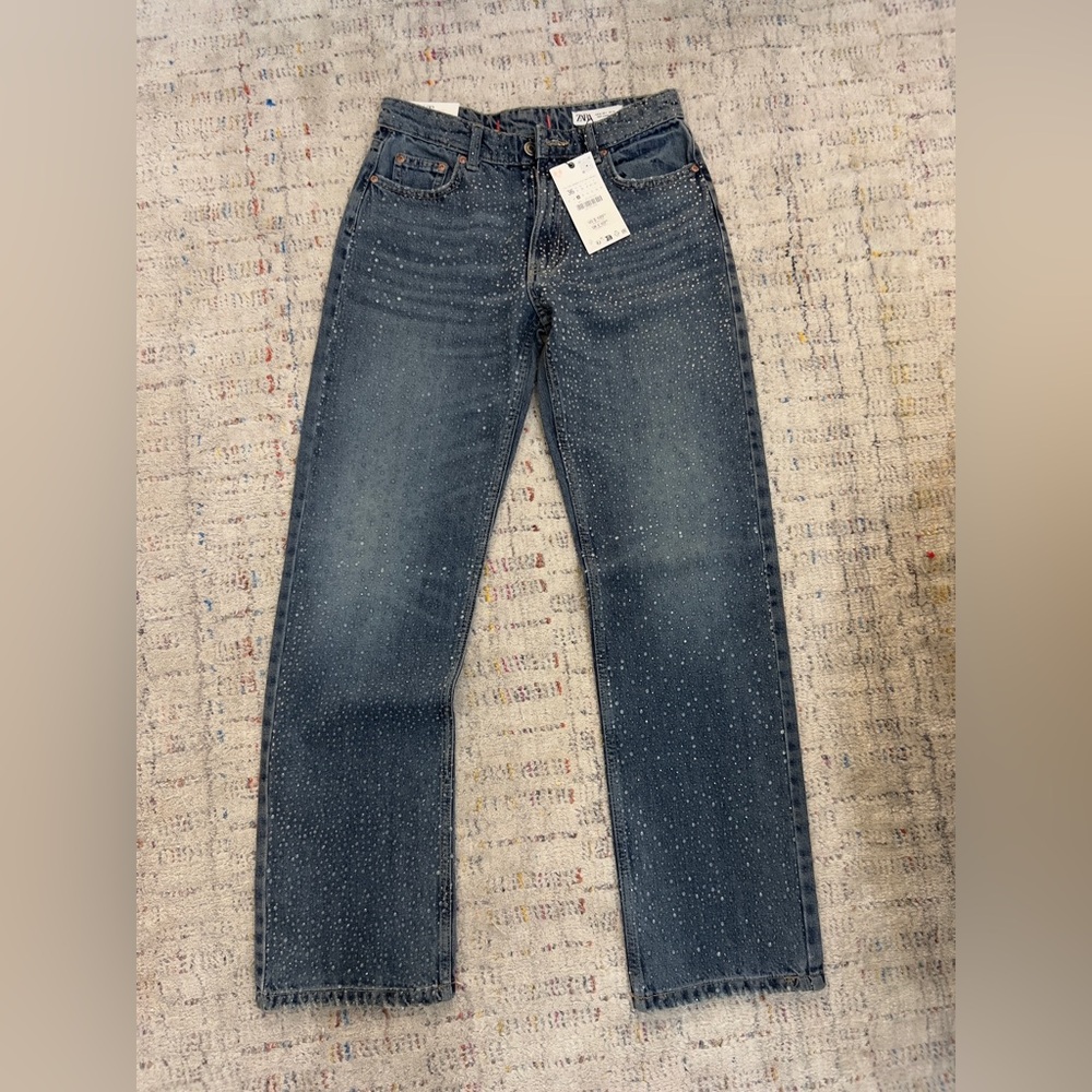ZARA WOMEN RHINESTONE JEANS - Size US 4